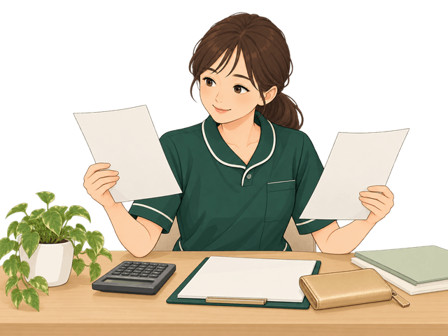 給与や勤務条件を確認するイラスト